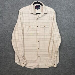 Old Navy Vintage Flannel Shirt Mens Large Tan Geometric Tribal Aztec Regular Fit